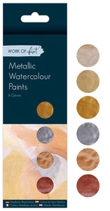 Set of 6 Metallic Colour Watercolour Paints Gold Bronze Silver Artists Art Craft - Picture 1 of 4