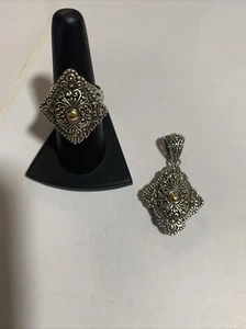 Set anello e ciondolo Sarda argento sterling .925 con accento oro misura 7 anello - Foto 1 di 15