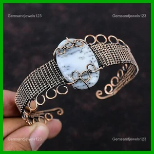 Copper Dendrite Opal Stone Engagement Handcrafted Wife Wire Wrapped Cuff Jewelry - Picture 1 of 6