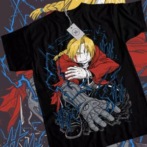Edward Elric T-Shirt Fullmetal Alchemist Brotherhood Fma Alphonse Black Shirt - Picture 1 of 3