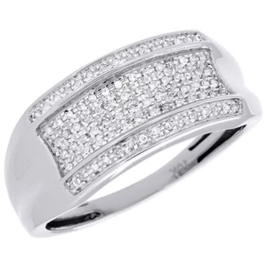 Pave Diamond Wedding Band Mens 10K White Gold Round Cut Engagement Ring 0.14 Ct. - Picture 1 of 5