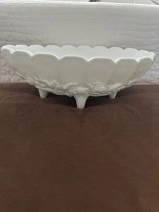 Vintage Milk Glass Large Oval Footed Fruit Bowl from Indiana Glass Co. 1950's - Picture 1 of 8