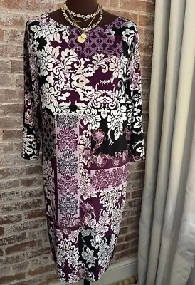 Vestido midi Chico's Travelers ajustado tejido elástico manga larga cremallera trasera talla 8/10 Foto 1 de 4