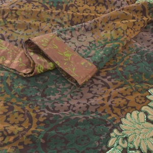 Sanskriti Vintage Brown Indian Sarees Pure Georgette Silk Handmade Sari Fabric - Picture 1 of 10