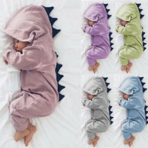 Baby Kids Newborn Hooded Jumpsuit Dinosaur Cute Bodysuit Romper Boy Girl Clothes - Picture 1 of 32