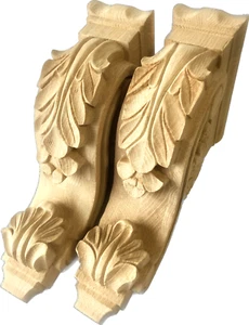 Corbels Carved Oak Wood Acanthus Mantel Shelf Supports Pair - Picture 1 of 7