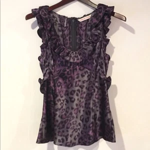 Rebecca Taylor Silk Leopard Animal Print Blouse Top Purple Grey Size 4 - Picture 1 of 5