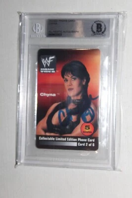 Cartão telefônico WWF Chyna autografado BGS cartão autêntico - Imagem 1 de 3