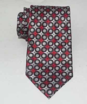 Harve Benard Hombre Vestido Poliéster Corbata 60" Largo 3.5" Ancho Rojo Plata Estampado  Foto 1 de 4