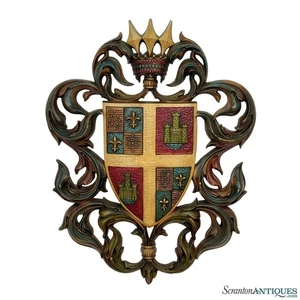 Vintage 38" Heraldry Coat of Arms Wall Art Hanging Sculpture - Picture 1 of 15