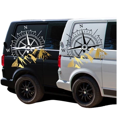 Aufkleber Set Kompass & Berge 60x56cm Windrose Sticker Auto Wohnwagen KX072 - Bild 1 von 4