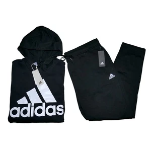 Adidas Men's 2 PC Fleece Sweatsuit Size XL Black/White Big Logo Outfit NWT - Picture 1 of 12