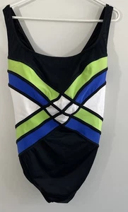 Longitude Colorblock One-Piece Swimsuit womens Sz 24W black bathing green blue - Picture 1 of 7
