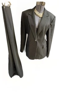 Tahari ASL Pant Suit Size 18 Two Piece Set Gray Pinstripe Pockets Full Length - Picture 1 of 24