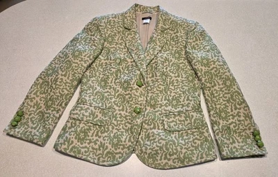 J. Chaqueta Blazer Crew Verde Jacquard Talla 6 Mezcla de Lino Forrada Botones Facetados Foto 1 de 4