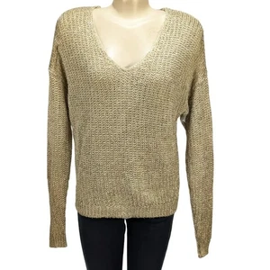 Ralph Lauren Black label Denim Gold Metallic Knit V Neck Sweater Sz L NWT $798 - Picture 1 of 7