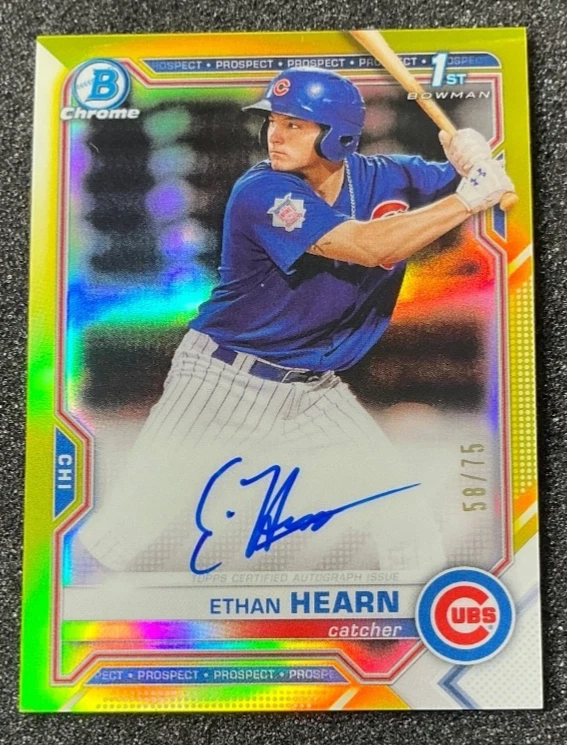 2021 Bowman Chrome Prospect Auto Yellow Refractor 58/75 Ethan Hearn #CPA-EH Auto - Image 1 of 2