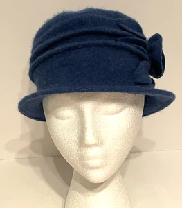 Cappello donna vintage taglia unica blu 100% lana plissettato cloche secchiello - Foto 1 di 6