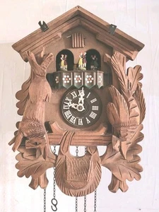 Orologio a cucù musicale vintage coniglio uccellino Albert Schwab Karlsruhe 12" x 8 1/2" - Foto 1 di 24