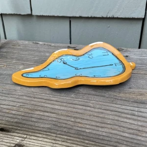 7" Signed Ceramic Melting Clock Dali Theme Spoon Rest Blue Brown Gloss Art - Picture 1 of 4