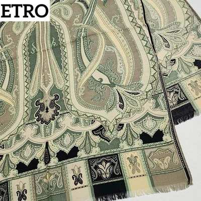 ETRO Stole 70% Wool 30% Silk Paisley black size 52.7in×16.5in Used in Japan - Image 1 of 4