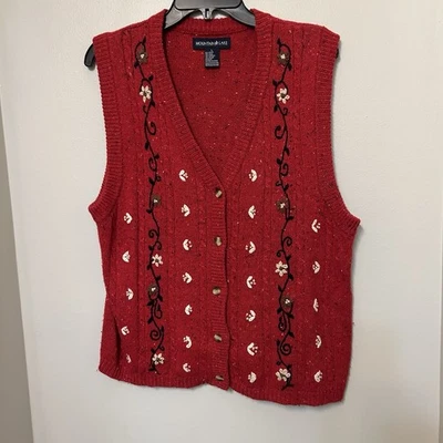Chaleco Suéter Mountain Lake Flor Bordado Botón Grande Años 90 Cottage Boho Y2K Foto 1 de 4