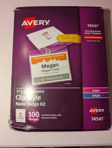 Avery 74541 Clip Stil Namensschild Kit 3"x4" 100 Abzeichen | Neu versiegelte Box - Bild 1 von 2