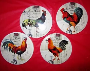 Paula Scaletta 4" diameter Ceramic Rooster/ Chicken Coasters in Box - Set of 4 - Picture 1 of 9
