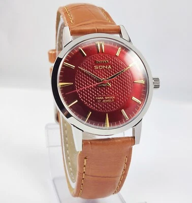 HMT Sona Red Dial 17 Jewels Working Mechanical HandWinding For Men's Wrist Watch - Image 1 of 4