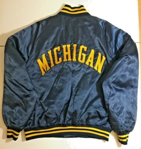 Vintage 80s University Michigan Wolverines Embroidered Jacket XL Blue Football - Picture 1 of 12