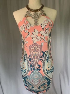 VENUS Halter Dress Pink/Blue Paisley, Large - Picture 1 of 8