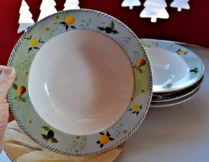 4 ~ Topiary Napa Valley SAKURA Stoneware 8 3/8" Rim Soup Bowls Fruit Motif 1980s - Picture 1 of 10