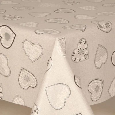 Silver Grey Love Hearts on a Grey Ground  Pvc Vinyl Wipe Clean Tablecloths - Image 1 of 2
