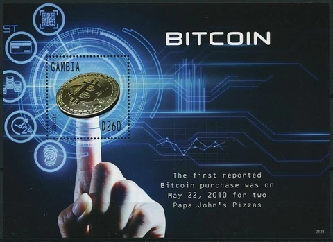Gambia Stamps 2021 MNH Bitcoin Coins Cryptocurrency 1v M/S Cover