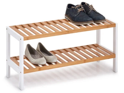 Schuhregal m. 2 Ablagen, Regal aus Bambus und Metall, kompakter Schuhschrank - Bild 1 von 2