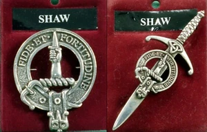 Insignia de peltre o falda escocesa cresta del clan escocés Shaw - Imagen 1 de 3