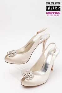 RRP€483 STUART WEITZMAN Satin Slingback Shoes US9.5 UK7 EU40 Rhinestone Roses - Picture 1 of 12