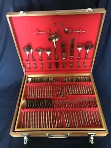 S. Samran Thailand Bronze Flatware Set in Velvet Lined Wooden case 143 pieces - Foto 1 di 9