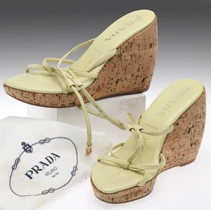 PRADA - hellgelb, Leder ""Vero Cuoio"" Riemen-Keilabsatz mit Staubbeutel - USA 5 - Bild 1 von 4