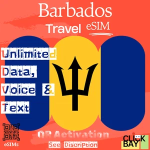 Esim Barbados Travel eSIM, 25 Go de données Internet + appels et SMS illimités pendant 30 jours - Photo 1 sur 7