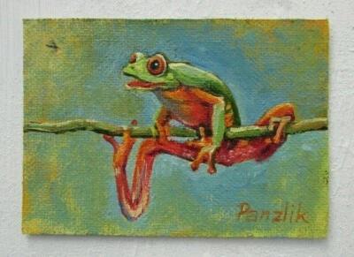 Frog art Original oil painting ACEO card Toad painting Canvas art  Ukraine art - Image 1 of 4