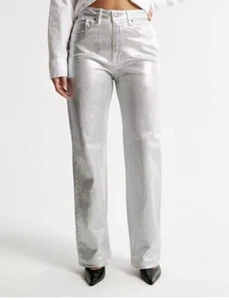 Pantaloni Abercrombie & Fitch argento anni 90 altissima ecopelle metallizzata 6 - Foto 1 di 9