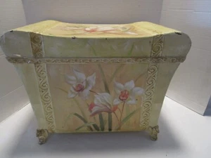 Vintage Embossed Metal Trunk Elephant handles Gargoyle feet hinged lid 19"W 1990 - Picture 1 of 18