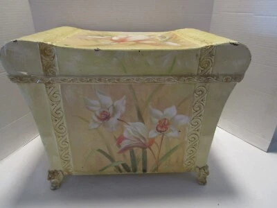 Vintage Embossed Metal Trunk Elephant handles Gargoyle feet hinged lid 19"W 1990 - Image 1 of 4