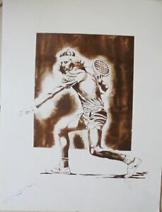 19"x 25" BJORN BORG LITHOGRAPH NUMBERED 86/100 SIGNED BY RAYMOND & BORG