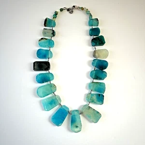 Lucas Lameth Handarbeit blauer Achat Stein Statement Halskette Boho Schmuck signiert - Bild 1 von 14