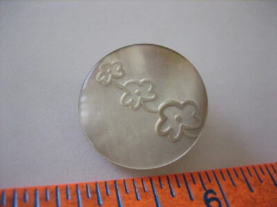 Vintage 7/8" Carved Faux Shell Button - Plastic, Floral - P40 - Image 1 of 4