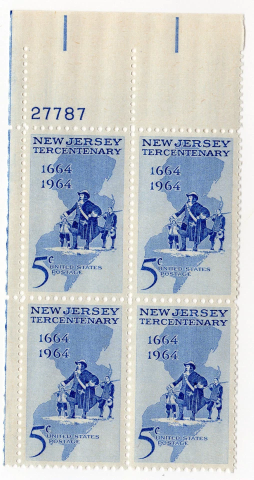 Scott #1247 New Jersey 5¢ Plate Block of 4 Stamps - MNH - Image 1 of 1