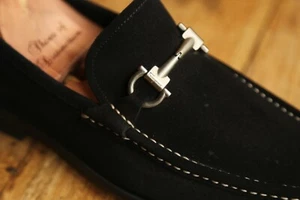 Salvatore Ferragamo Black Suede Silver Bit Shoes Loafers Men's UK 8 EE US 9 - Picture 1 of 12