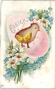 Schlüpfende Küken Ostergrüße um 1912 geprägte Postkarte - Bild 1 von 2